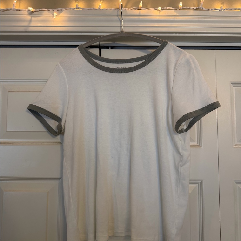 American Eagle White Tee with Sage Trim